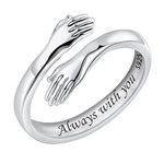 925 Sterling Silver Hug Rings for Women, I Love You Forever Love You Mother Gift Sister Gifts Engraved Words Hugging Hands Open Ring Friendship Jewelry Gift (Always with you)