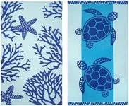 LANE LINEN Beach Towel 2 Pack, Oversized Beach Towel 39"x71", Lightweight Beach Essentials for Women, Large Pool Towel, Absorbent & Quick Dry, Sand Free Beach Towel - Turtle & Coral