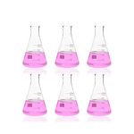 Labvida 6pcs of Narrow Mouth Glass Erlenmeyer Flasks, Vol.250ml, 3.3 Borocilicate with Printed Graduation, LVC006