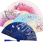 4 Pieces Folding Fans Handheld Fans Bamboo Fans with Tassel Women's Hollowed Bamboo Hand Holding Fans for Wall Decoration, Gifts (Purple, Dark Blue, Pink and Sky Blue)