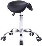 KKTONER Rolling Saddle Stool PU Leather Swivel Adjustable Rolling Stool with Wheels Salon Chair (Black)