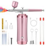 Gocheer Airbrush Kit with Compressor, 48 PSI Rechargeable Cordless Non-Clogging Air Brush Set with 0.2/0.3/0.5mm Nozzles for Nail Art, Makeup, Cake Decoration, Model Painting (Pink)