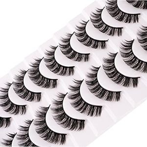 Russian Strip False Eyelashes Natural Curly Soft Faux Mink Lashes Material D Curl Extension Effect Natural Look Cat Eye Lashes 10 Pairs Pack-Happy Heartbeat(iC8)