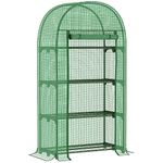 Outsunny 80 x 49 x 160cm Mini Greenhouse for Outdoor, Portable Gardening Plant Green House with Storage Shelf, Roll-Up Zippered Door, Metal Frame and PE Cover, Green