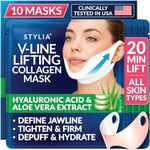 Stylia V Line Lifting Collagen Face Mask - Lift, Firm & Contour Jawline - Double Chin Strap with Hyaluronic Acid & Aloe Vera - Hydrating Neck & Face Tightening Mask - Chin Strap for Sleeping 10PC