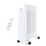 Oil Filled Radiator Free Standing – Electric Heater Energy Efficient – 11 Fin, 2500W, White Portable Heater – Touch Screen Electric Radiator with Remote Control– by Nuovva