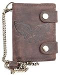 Brown RFID Genuine Leather Biker's Wallet with an Eagle with Long Metal Chain to Hang