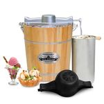 Elite Gourmet EIM402 Old Fashioned 4 Quart Vintage Wood Bucket Electric Ice Cream Maker Machine, *Bonus Classic Die-Cast Hand Crank for Churning, Uses Ice & Rock Salt Churns Ice Cream in Minutes, Pine