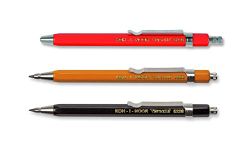 Koh-I-Noor Versatil 5228 Mechanical Pencils, Set of 3 with Sharpener, 2mm Lead - Red, Yellow, Black