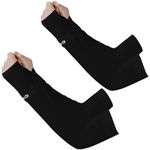 CODIRATO 2 Pairs UV Protection Cooling Arm Sleeves with Thumb Hole UPF 50 Sun Protective Breathable Arm Cover Arm Support Ice Sleeves Tattoo Arm Compression Sleeves for Outdoor Activities (Black)