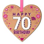 Eco-Friendly 70th Birthday Gift for Her Present for Seventy Years Old Women Wooden Heart Plaque Decoration – Keepsake for 70 Years Old Mom Aunt Grandma Friend