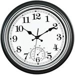 12-Inch Indoor/Outdoor Retro Silent Non-Ticking Waterproof Wall Clock with Thermometer,Battery Operated Quality Quartz Round Clock Wall Decorative for Patio/Home