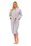 Adore Home Ladies 100% Heavy Cotton Shawl Collar Bathrobe Terry Towelling Bath Robe Dressing Gown, Silver, M