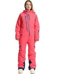 MOUS ONE Women One Pieces Ski Suits Waterproof Warm Insulated Ski Jumpsuit Removable Hood Snowsuit for Snow Sport, Pink, 2X-Large