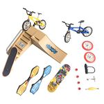 Fingertoys Skate Park Kit, Mini Finger Skateboard Finger Bicycle Swing Boards and Multiple Scenes Ramp Set with 9 Pcs Replaceable Accessories Gifts Party Favors for Kids Children