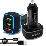 SpinBot ChargeUp 3 Ports 30W Quick Charge 3.0 Car Charger Fast Charging + Braided Type C USB Cable (Black)