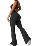 YEOREO Women Sleeveless Flare Jumpsuits Sexy Backless Gym Bodycon Scrunch Butt Yoga Rompers V Back Lizvette Black X-Small