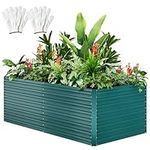YITAHOME 6x3x2ft Raised Garden Bed Kit, Outdoor Large Metal Patio Planter Box with 2 Gloves, Support Rod, and Safe Edge Curling Design for Plants Vegetables Flowers, Green