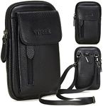 VIIGER Leather Cell Phone Shoulder Holster Compatible with iPhone 16 Pro Max 15 Pro Max S24 Ultra S23 Ultra Large Multi-pocket Crossbody Phone Bag Smartphone Pouch with Belt Loop Clip for Women, black