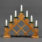 SHATCHI Wooden Pre-Lit Candle Bridge Cross Pattern Light 7 LEDs Bulbs Mains Window Christmas Tree Home Office Desk Light Holiday Xmas Festive Decoration