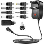 SoulBay 30W Reverse Polarity Universal AC Adapter Multi Voltage DC Power Supply, with 9pcs Adaptor Tips, Compatible with 3V to 12V Household Electronics, 2Amp Output