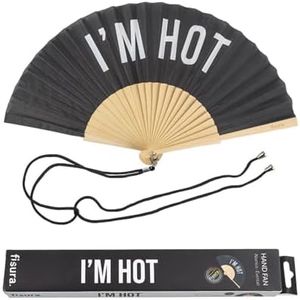 Fisura Original Hand Fan with the Message I'm Hot Modern and Funny Wooden Fan Black Fan with Fan Holder Dimensions: 42.5 x 23 cm