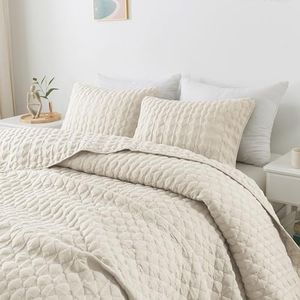 WDCOZY Ivory Quilts Queen Size Bedding Sets with 2 Pillow Shams, Lightweight Soft Bedspread Coverlet, Quilted Blanket Thin Comforter Bed Cover for All Season, 3 Pieces, 90x90 inches