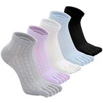 PUTUO Womens Five Toe Socks: Ladies Cotton 5 Finger Running Sport Socks 5 Pairs