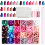 JUSTOTRY 24 Packs (720 Pcs) Matte Almond Press on Nails Short,Solid Oval False Nails with Glue and Nail File,Reusable Stick on Nails Short with Sticky Tabs for Women,Fake Nails French for Nail Art