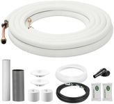 DELLA 25 Ft Mini Split Line Set, Includes 1/4" & 1/2" O.D. copper pipes with flared nuts and a 3/8" thick white PE insulated coil. Perfect for mini split ACs and other HVAC systems