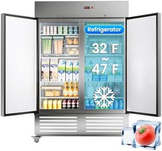 Commercial Refrigerator 54"W 2 Door Stainless Steel Reach-in Solid Door Upright Fridge Fan Cooling 49 Cu.ft Refrigerators 32-47°F for Restaurant, Bar, Shop