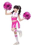 LOLANTA Girls Cheerleader Costume Cheerleading Children Dress Outfit Uniform with PomPoms(Pink, 11-12 years, Tag Size 160)