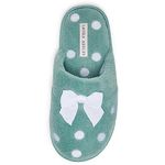 Laura Ashley Ladies Embroidered Soft Terry Scuff Slipper, Sage, Medium