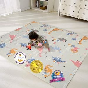Bammax Extra Large 78" x 70" x 0.4" XPE Foam Baby Play Mat with Travel Bag | Anti-Slip, Waterproof, Foldable & Reversible Padded Playmat | Baby Crawling & Kids Play Mat – Giftable Design, Dinosaurs & Safari Animals