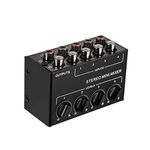 Btuty Stereo Audio Mixer with 4-Channel RCA Inputs Separate Volume Controls Full Metal Shell Mini