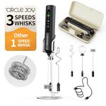 CIRCLE JOY Electric Milk Frother Handheld with 3 Speeds, Detachable Whisks, Stand and Storage Box, Rechargeable Coffee Frother Wand Drink Mixer Foam Maker for Latte, Cappuccino, Matcha, Black