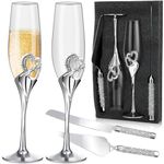 Wedding Cake Knife and Server Set, Wedding Champagne Flutes and Cake Knife Server Set, Cake Cutting Set for Wedding, Great Gift for Engagement, Anniversary