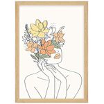 COLOSSAL ART HOUSE Blossomy Lady Portrait Framed Poster Wall Painting For Living Room (13X17 Inch Framed Picture With Poster), White