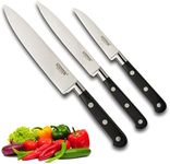 Taylors Eye Witness Professional Sabatier Knife Set 3 Piece - Paring, Utility & Chef’s Knives. Full Tang Blade. High Graded, Taper Ground Carbon Steel. Sharper for Longer. Triple Rivet Handles