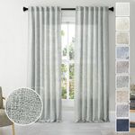 108 Inches Long Greyish Green Linen Textured Semi Sheer Curtains 2 Panels Set, Neutral Back Tab Drapes for Large Window, Airy and Breathable Curtains for Dining Living Room/French Door