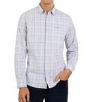 DKNY Men's Long Sleeve Button Down Shirt - Premium Soft Mens Casual Button Up Shirts | Plaid Shirts for Men, White, S