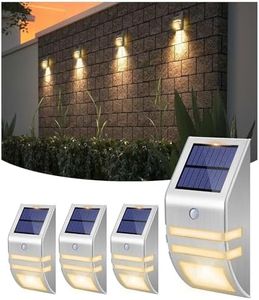 Roopure Solar Fence Lights Outdoor Waterproof, Solar Powered Deck Lights Stainless Steel, Solar Motion Lights Security Wall Mount for Yard Patio Step Stairs Rail, Cool White, Pack of 4