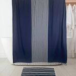 HALL & PERRY Modern Transitional Stripe Shower Curtain with Tassels Combo- Vertical Navy Lines Striped 100% Cotton, 72" x 72". Combo Includes Curtain and Navy Striped Rug