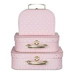 Jewelkeeper Paperboard Suitcases, Set of 3 - Nesting Storage Gift Boxes for Birthday Wedding Easter Nursery Office Decoration Displays Toys Photos - Pink and Gold Dot Design