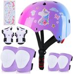 Bienbee Kids Helmet, Helmet for Kids 3-5 with DIY Unicorn Stickers, 8pcs Kids' Protective Gear and Kids Knee Pads and Elbow Pads Set for Cycling, Skateboarding, Skating Scooter