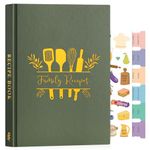 Lanpn Blank Recipe Book Journal for 70 Recipes, Waterproof B5 Empty Cooking Notebook to Write in Your Own Recipes, Leather Cover Cookbook with Stickers to Organize Your Family Recipe, Green