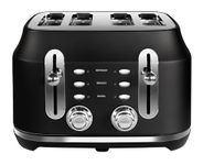 Rangemaster RMCL4S201BK Classic Black 2.1kW 4 Slice Toaster with Defrost, Cancel & Reheat Functions, Removable Crumb Tray & 6 Power Levels with 3 Year Guarantee* (Black, 4 Slice)