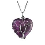 El Regalo Tree of Life Wire Wrapped Heart Shape Natural Quartz Stones Healing Crystal Chakra Pendant Necklace - Perfect Valentines Day Gift for Girls & Women (Amethyst)