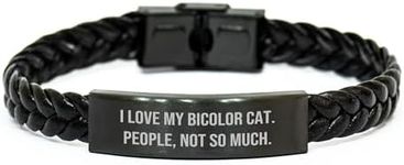 CUCOLUS I Love My Bicolor Cat Gifts from People, Not So Much. Christmas Bicolor Cat Braided Leather Bracelet