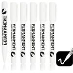 Fokelyi 6 Pcs White Permanent Marker Pen, 1mm White Permanent Marker Pen, Waterproof Water Based Ink White Fabric Pen, Quick Drying Markers Work on Wood, Metal, Glass, Ceramic, Plastic